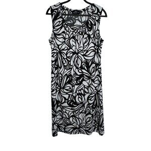 Jones New York Semi Sheer‎ Black & White Sleeveless Abstract Floral Dress XL